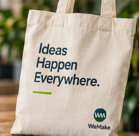 Bolsa de manta impresa con la frase Ideas Happen Everywhere