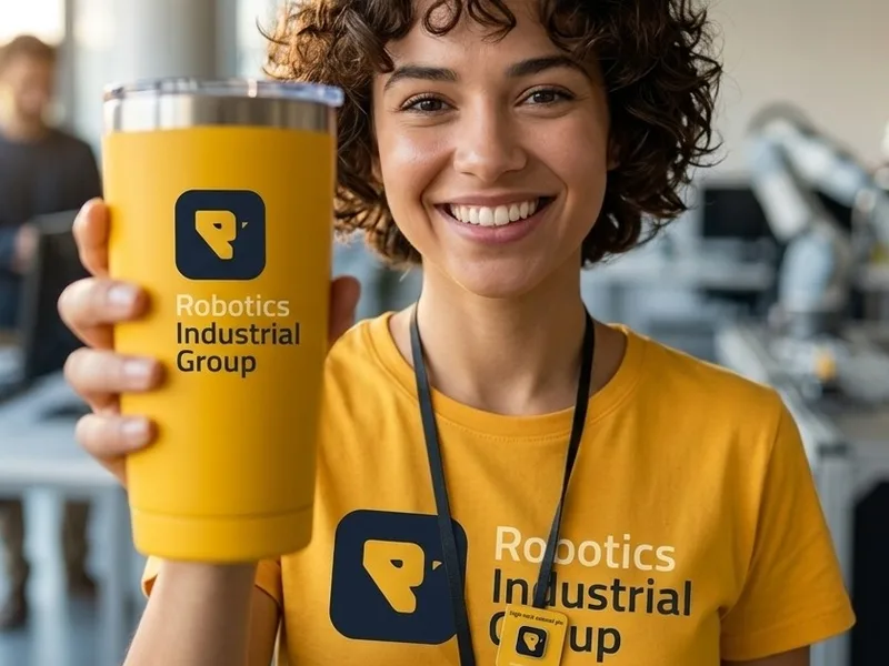 Colaboradora con termo y playera de bienvenida personalizados