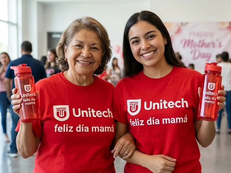 Mamá e hija con playeras y botellas personalizadas para el Día de las Madres