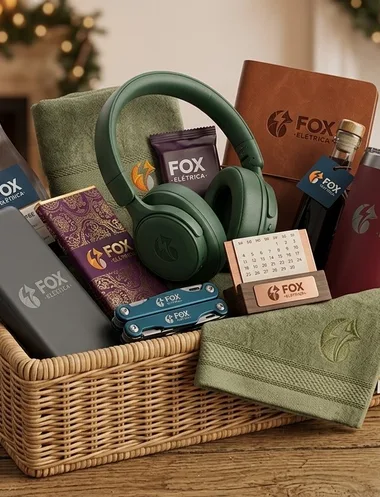 Canasta navideña con regalos corporativos personalizados