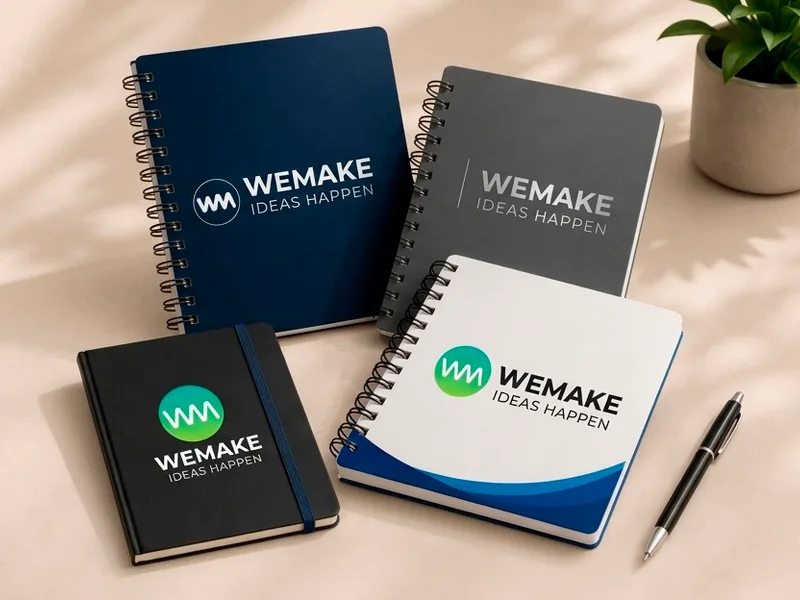Libretas personalizadas con el logotipo de WeMake