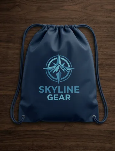 Mochila tipo morral azul con logotipo impreso