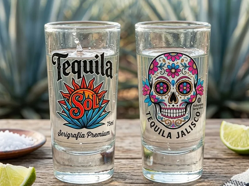 Tequileros de vidrio con diseño impreso
