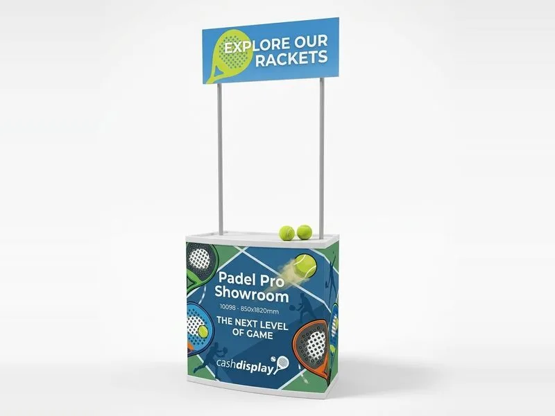 Mostrador promocional con gráfico impreso