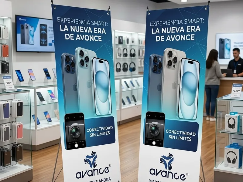 X-Banners impresos en una tienda de celulares