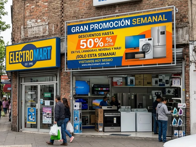 Lona con bastidor sobre la fachada de una tienda