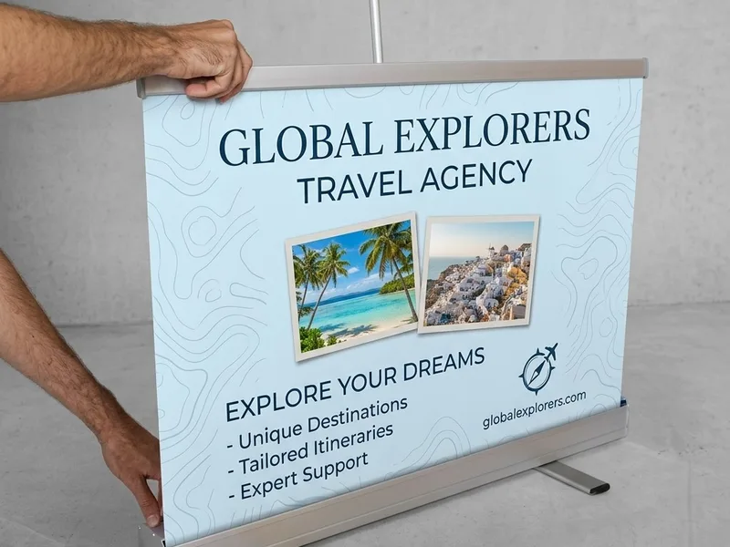 Roll-up de mesa de una agencia de viajes