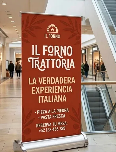 Roll-up de restaurante en un centro comercial