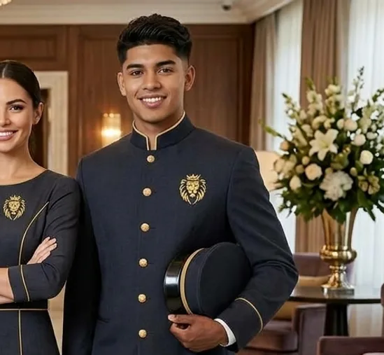 Botones de hotel con uniforme bordado