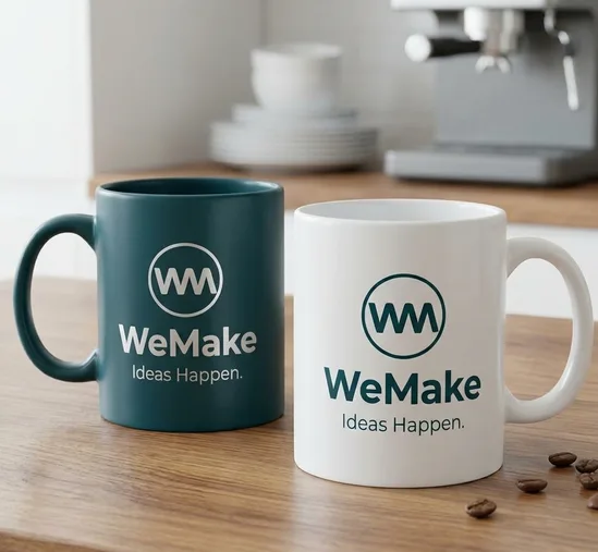 Tazas con el logotipo de WeMake