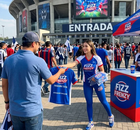Jerseys de equipo entregados en la entrada de un estadio