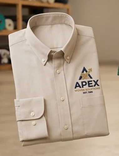 Camisa beige de vestir con logotipo bordado