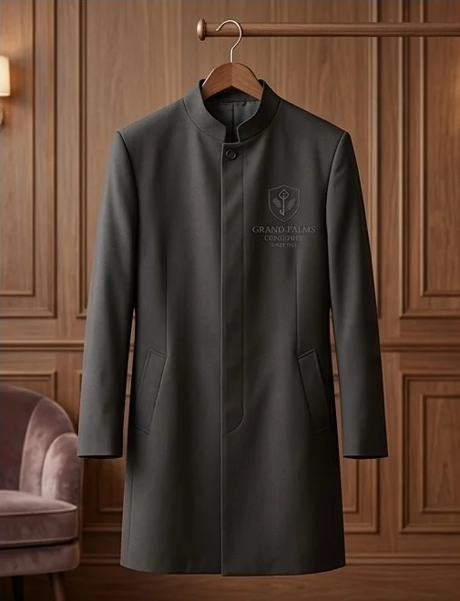 Levita gris de concierge con logotipo bordado