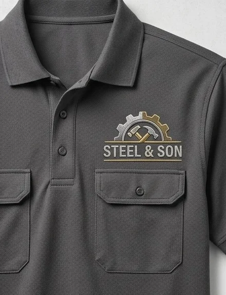 Polo gris de trabajo con logotipo bordado