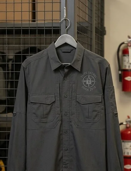 Camisa táctica gris con logotipo bordado
